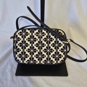 Kate Spade Small Camera Bag Spade Flower Jacquard Black Cream 7.5" x 2.25" x 5"